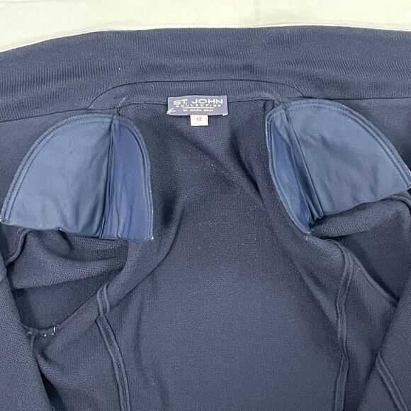 St John Collection Womens Navy White Trim Santana Knit Jacket/Blazer Size 12 - Picture 12 of 16